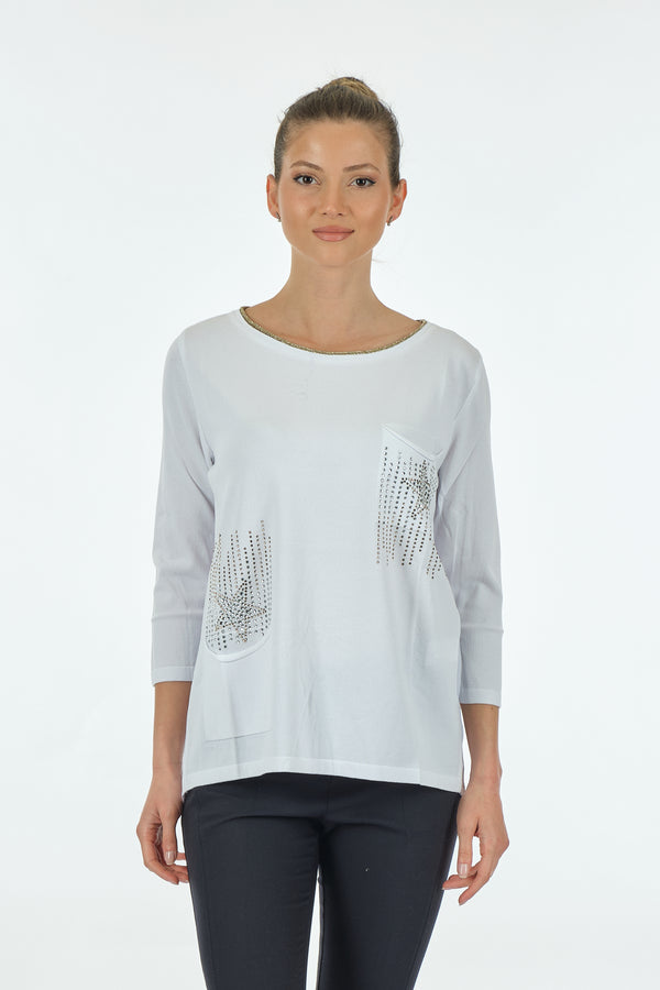 Twomail Minimalist Oversize 3/4 Kol Kadın Bluz - Cep Detaylı