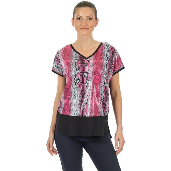 Twomail Oversize V Yaka Yılan Desenli Kadın T-Shirt - Kısa Kol