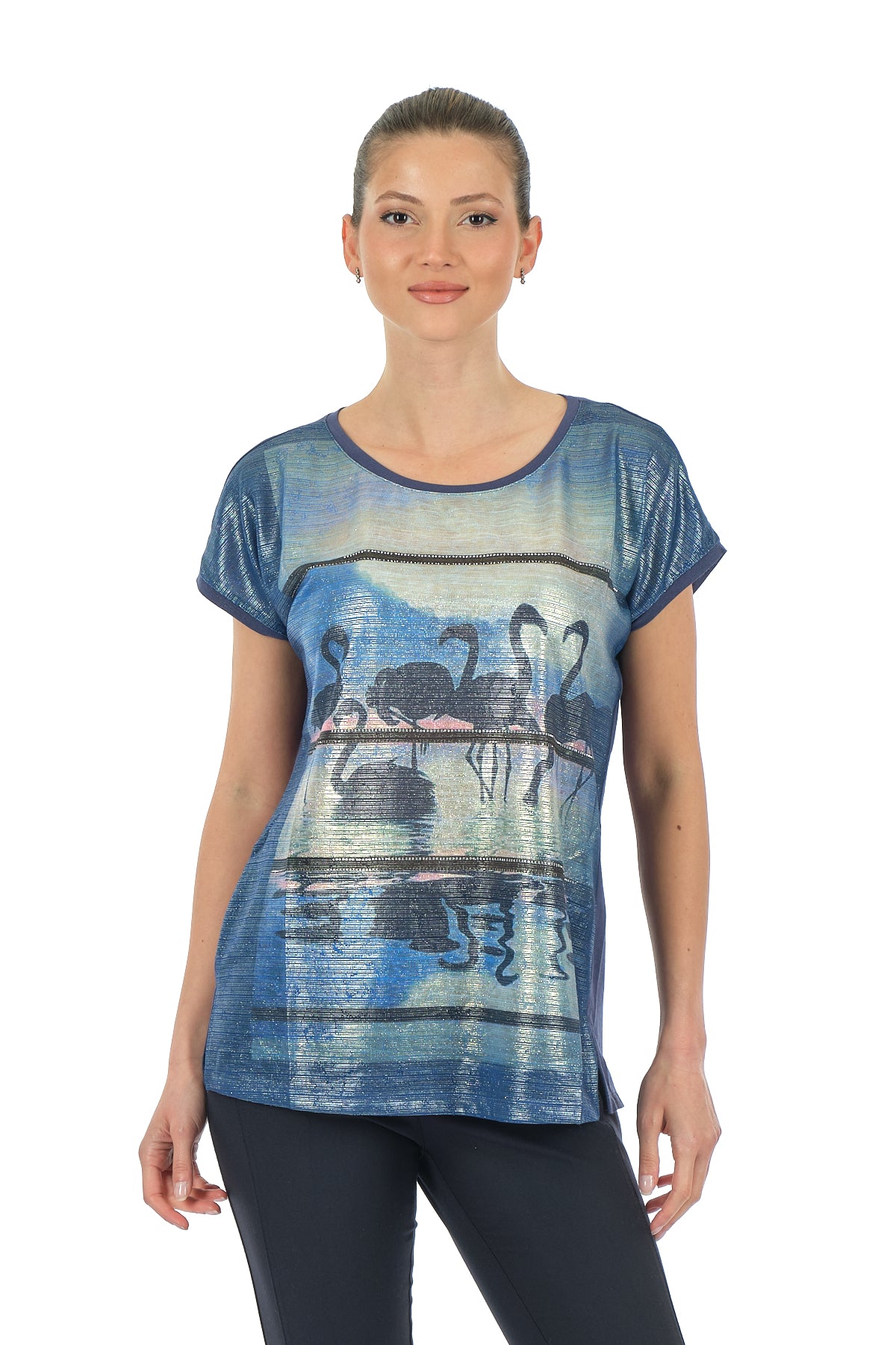 Twomail Oversize Flamingo Desenli Kadın T-Shirt - Kısa Kol Rahat Günlük Translation missing: tr.content.product_image_secondary