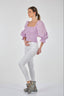Perspective Kare Yaka Balon Kol Crop Bluz - Minimalist Stil