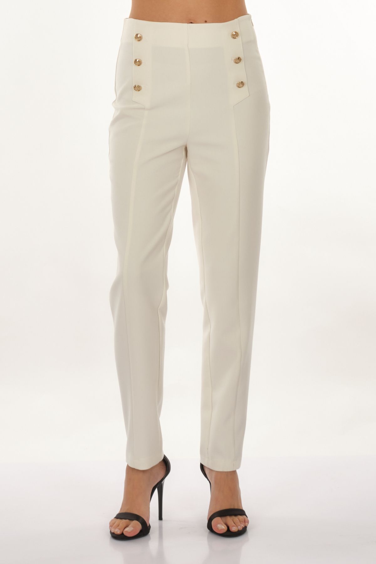 Perspective Minimalist Yüksek Bel Düğmeli Kadın Pantolon - Regular Fit