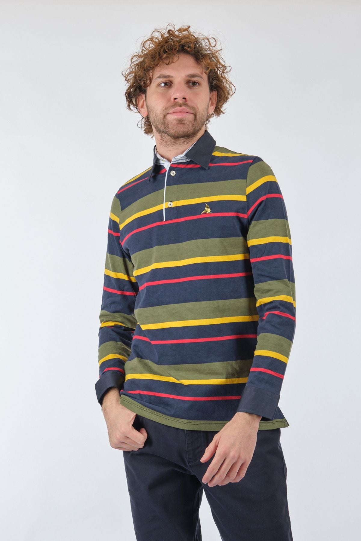 Porto Cervo Erkek Uzun Kol Polo Yaka Çizgili Sweatshirt - Rahat ve Şık Translation missing: ar.content.product_image_main