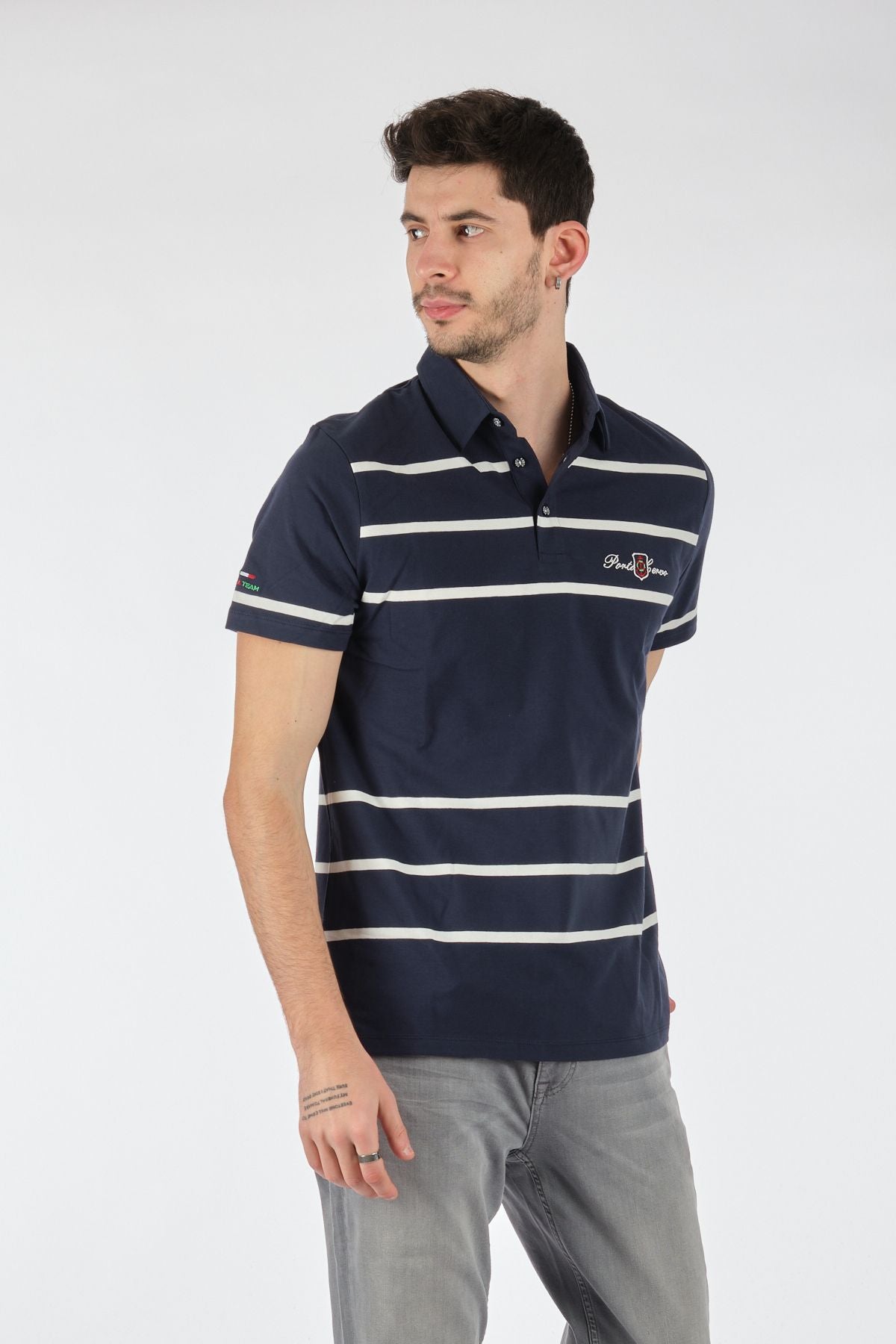Porto Cervo Erkek Kısa Kol Polo Yaka Çizgili T-Shirt - Minimalist Tarz