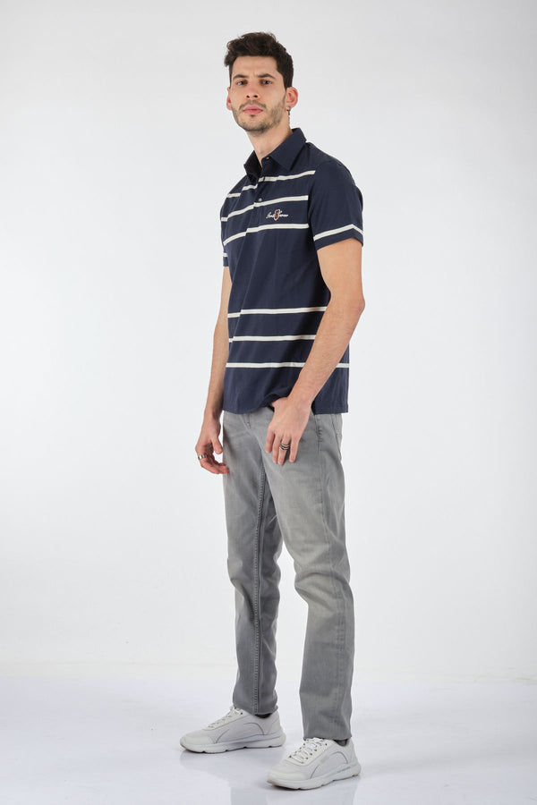 Porto Cervo Erkek Kısa Kol Polo Yaka Çizgili T-Shirt - Minimalist Tarz