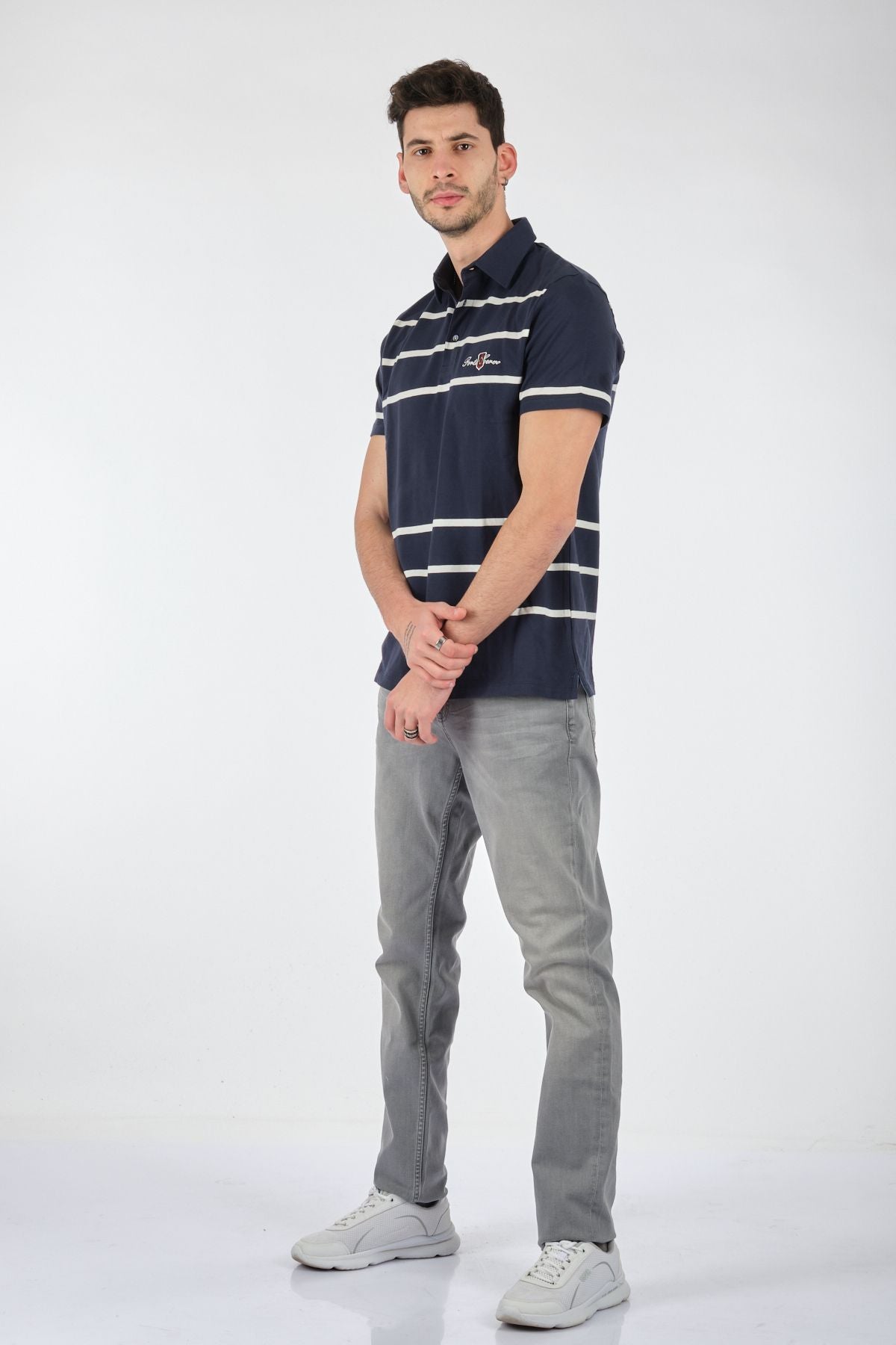 Porto Cervo Erkek Kısa Kol Polo Yaka Çizgili T-Shirt - Minimalist Tarz