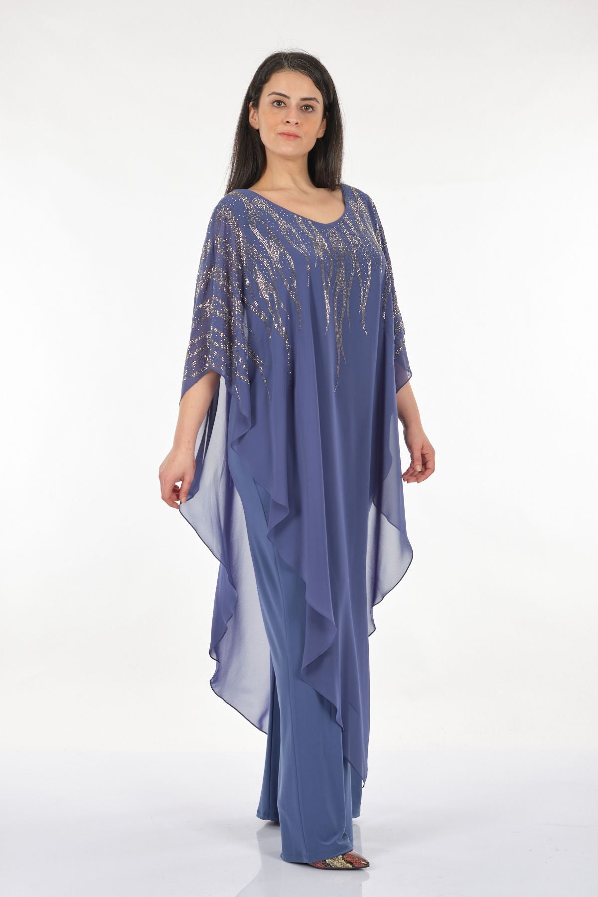 Rozeşah Asimetrik Yaka Oversize Midi Abiye Elbise - Şifon Translation missing: ar.content.product_image_secondary