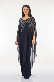 Rozeşah Asimetrik Yaka Oversize Midi Abiye Elbise - Şifon
