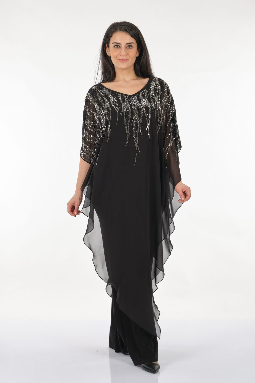 Rozeşah Asimetrik Yaka Oversize Midi Abiye Elbise - Şifon