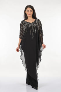 Rozeşah Asimetrik Yaka Oversize Midi Abiye Elbise - Şifon