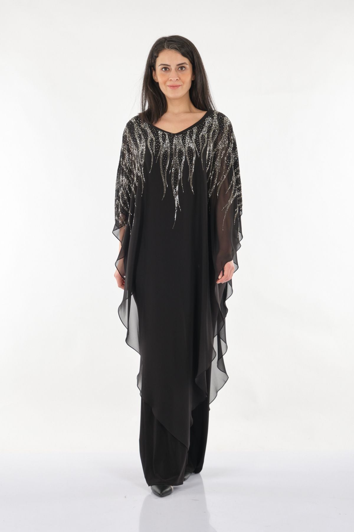 Rozeşah Asimetrik Yaka Oversize Midi Abiye Elbise - Şifon