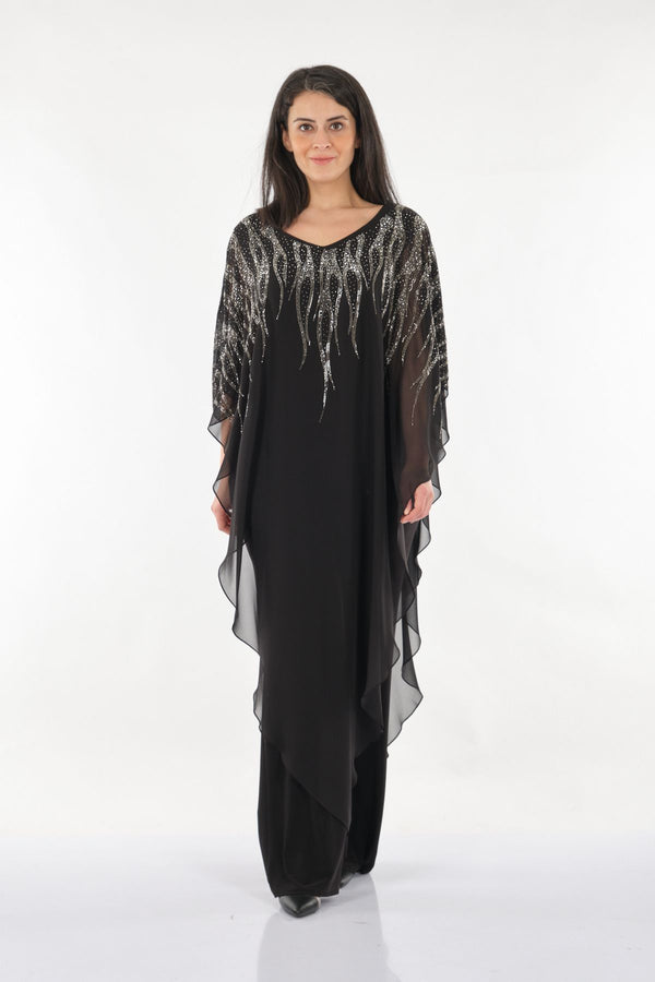 Rozeşah Asimetrik Yaka Oversize Midi Abiye Elbise - Şifon