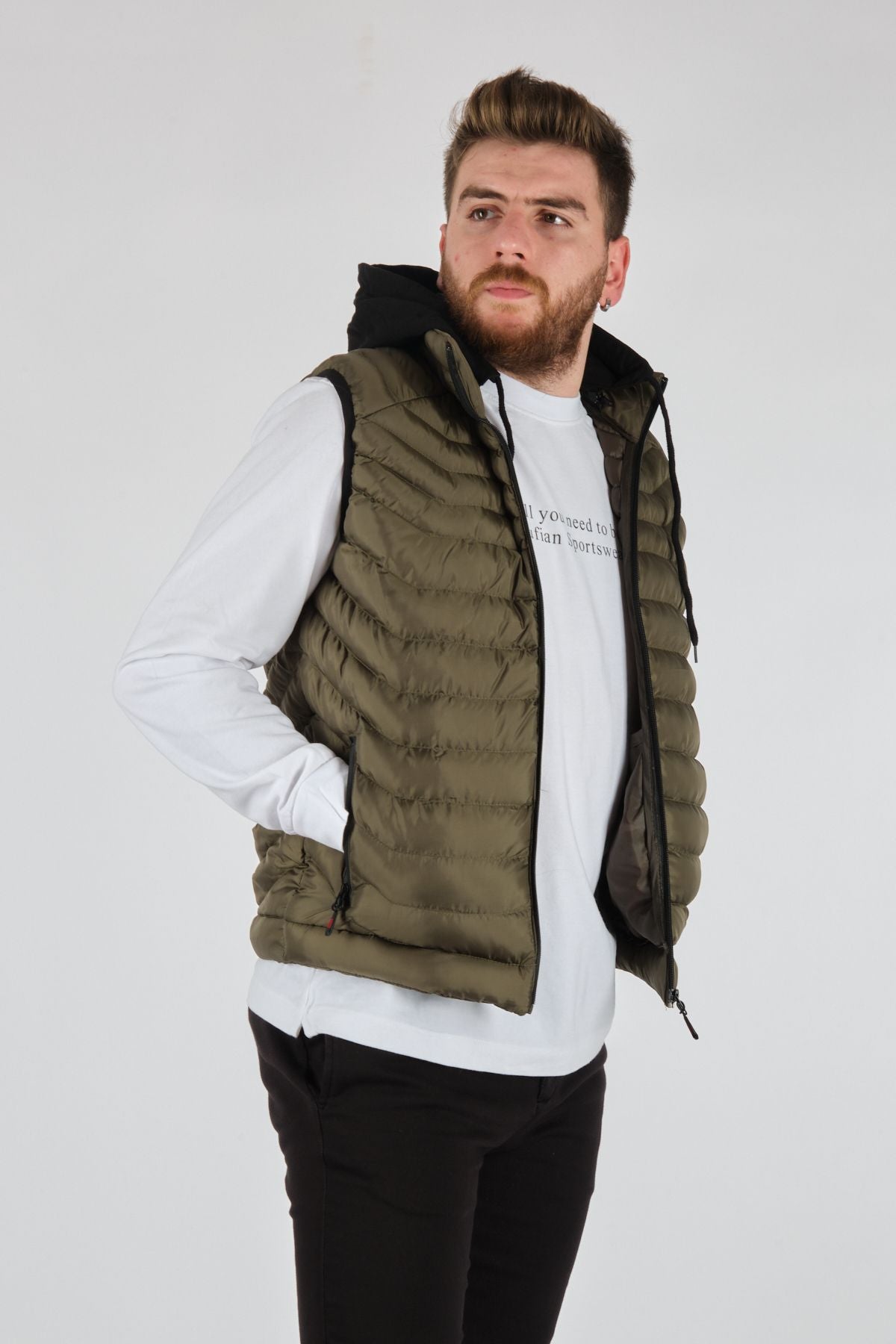 Rugu Erkek Kapüşonlu Oversize Şişme Yelek - Minimalist Tasarım