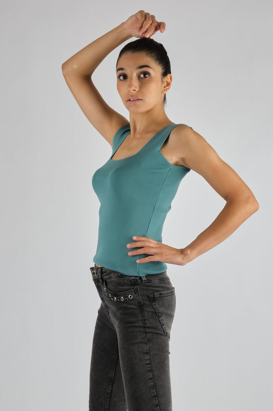 Rugu Minimalist Kare Yaka Kolsuz Crop Bluz - Günlük Şıklık