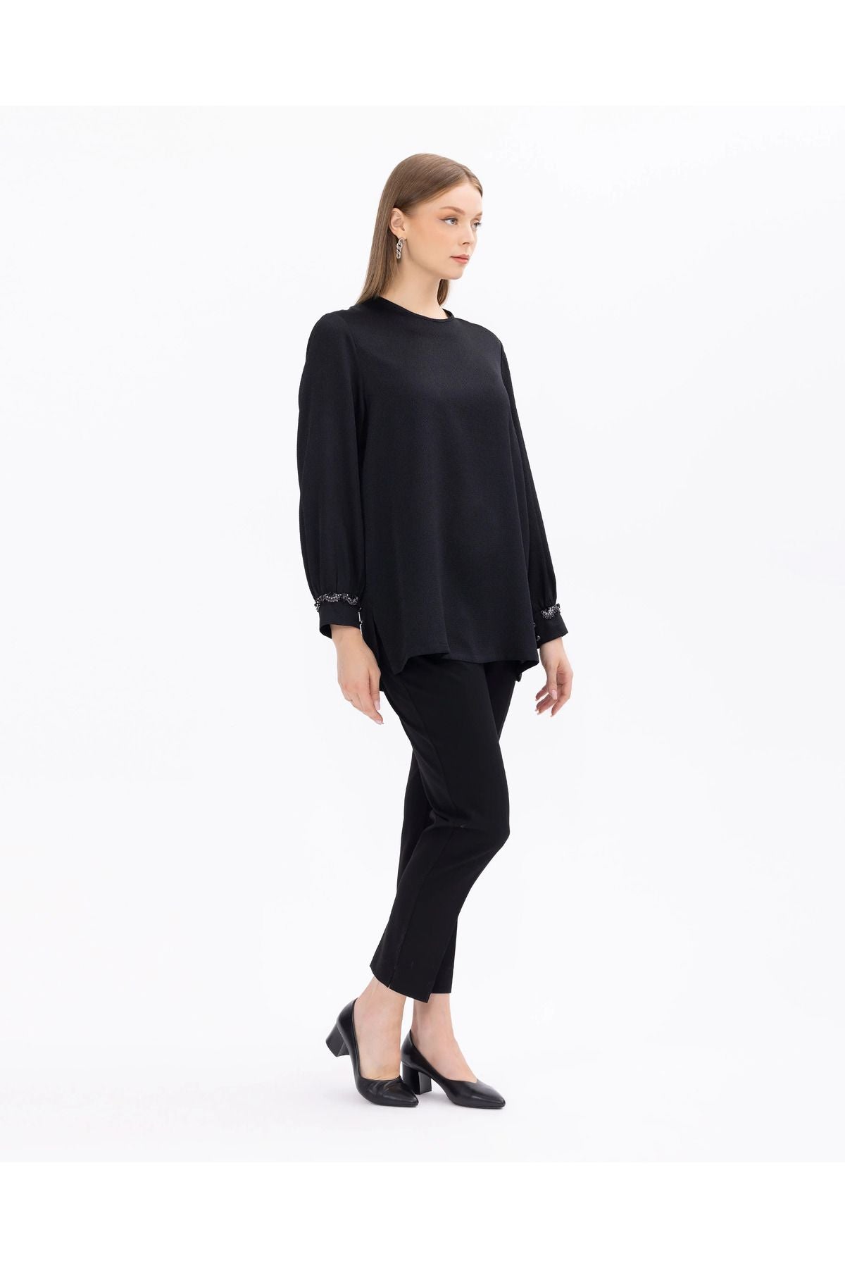 SCL Oversize Minimalist Yuvarlak Yaka Kadın Bluz - Günlük & İş