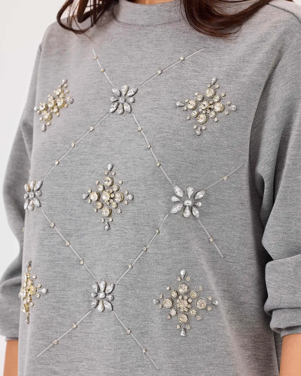 Scl Kadın Yuvarlak Yaka Taşlı  Sweatshirt 10002422311004