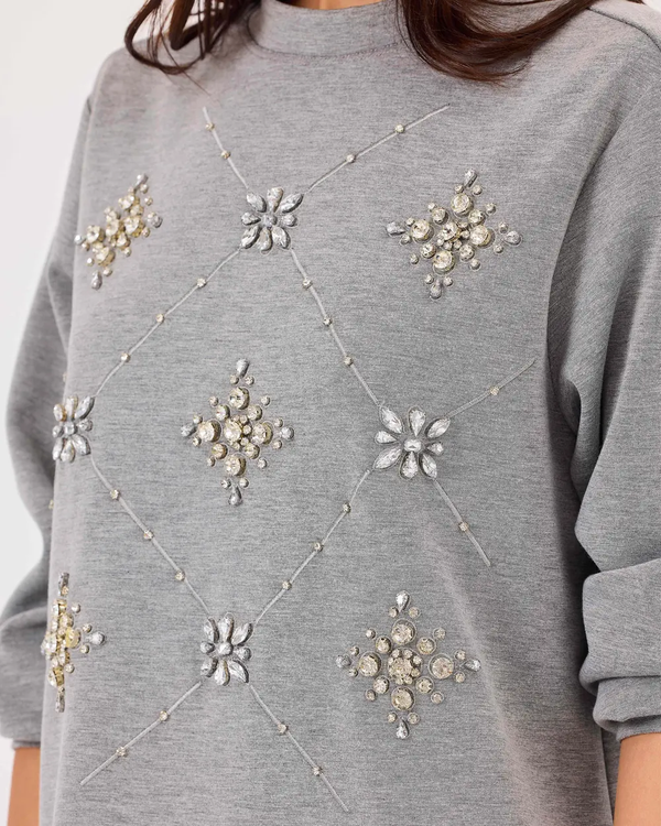 Scl Kadın Yuvarlak Yaka Taşlı  Sweatshirt 10002422311004