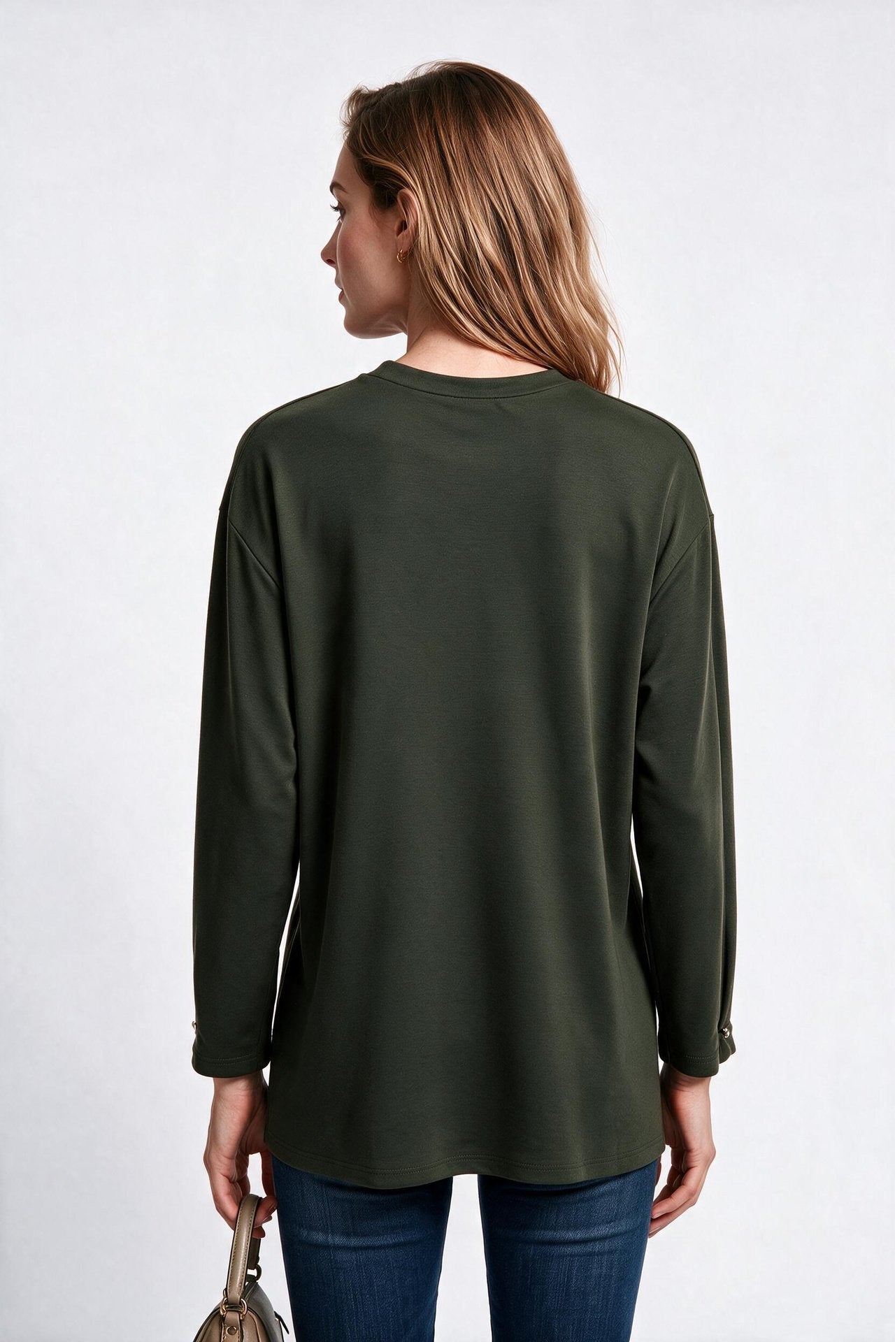 Scl Kadın Bisiklet Yaka Düşük Kol Pamuklu Örme Taş Detaylı Regular Kalıp Sweatshirt 10002522311004 İkincil görsel