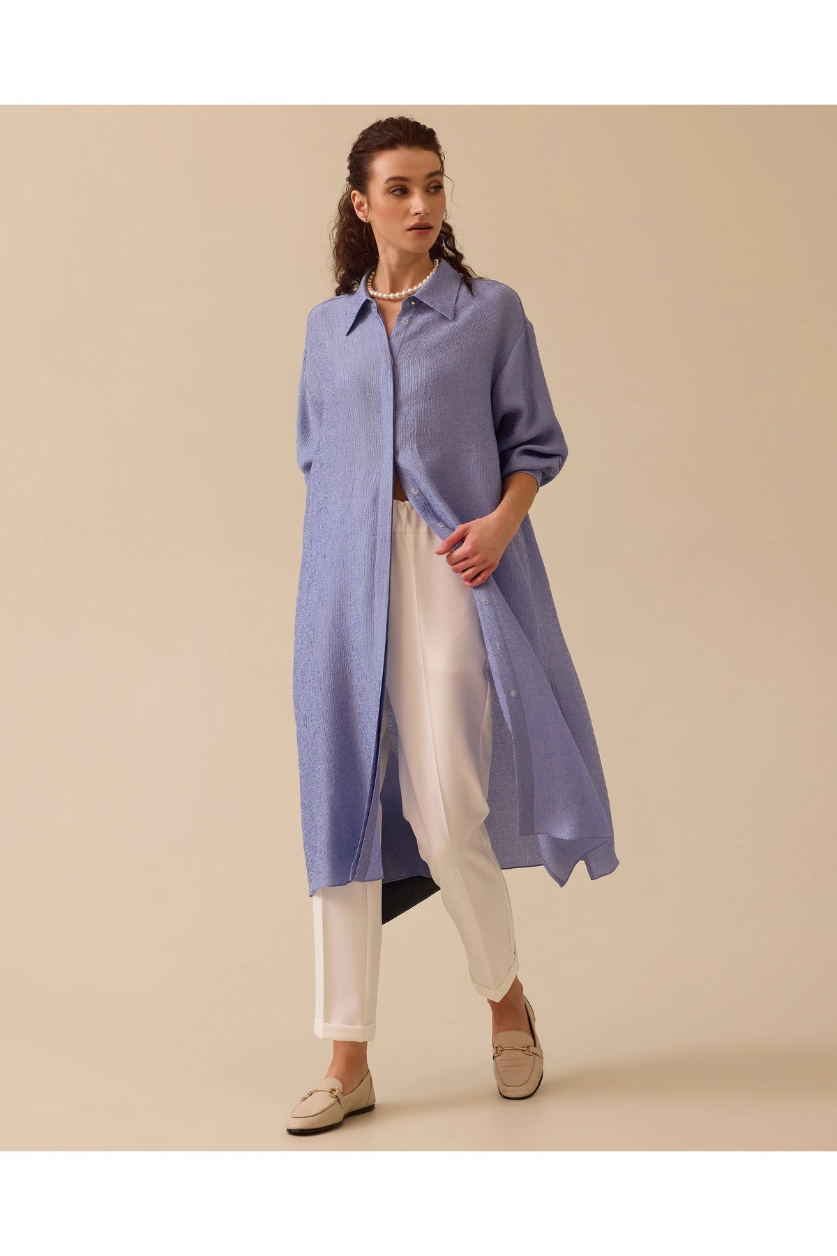 Scl Oversized Midi Gömlek Yaka Kadın Tunik - Günlük Şıklık Translation missing: ar.content.product_image_main