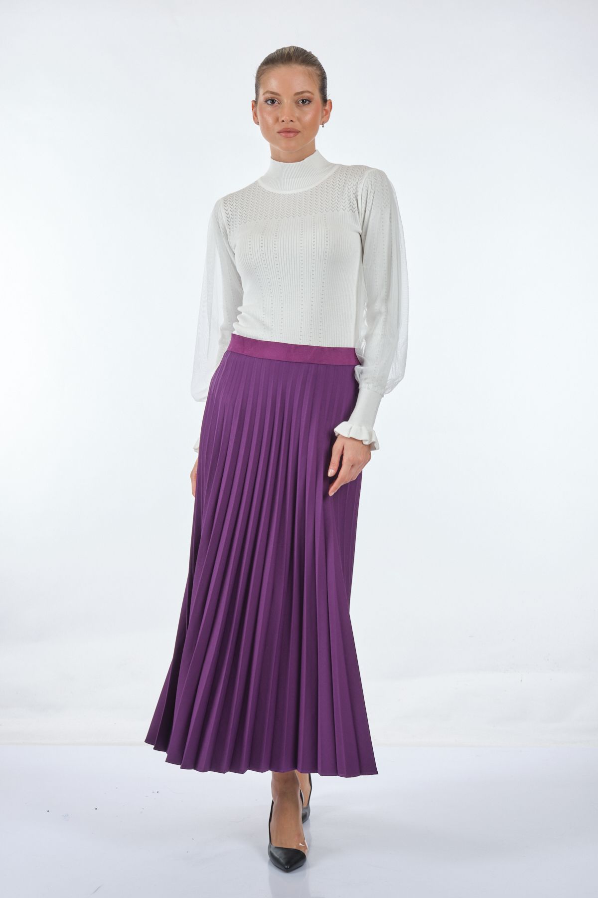 Scl Pileli Maxi Etek - Minimalist Günlük Stil İkincil görsel