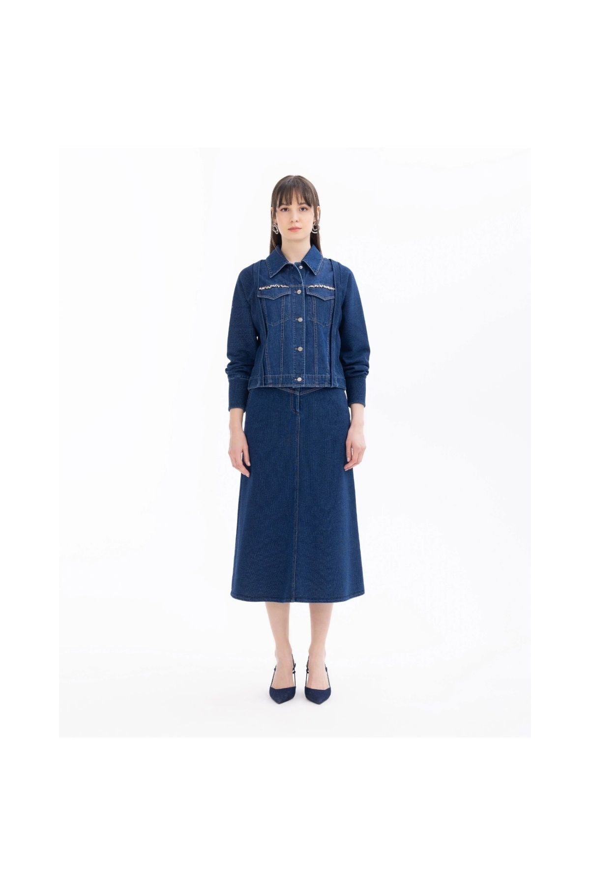 Seçil Minimalist Midi Denim Etek - Günlük & Şık Kombinler Translation missing: ar.content.product_image_main