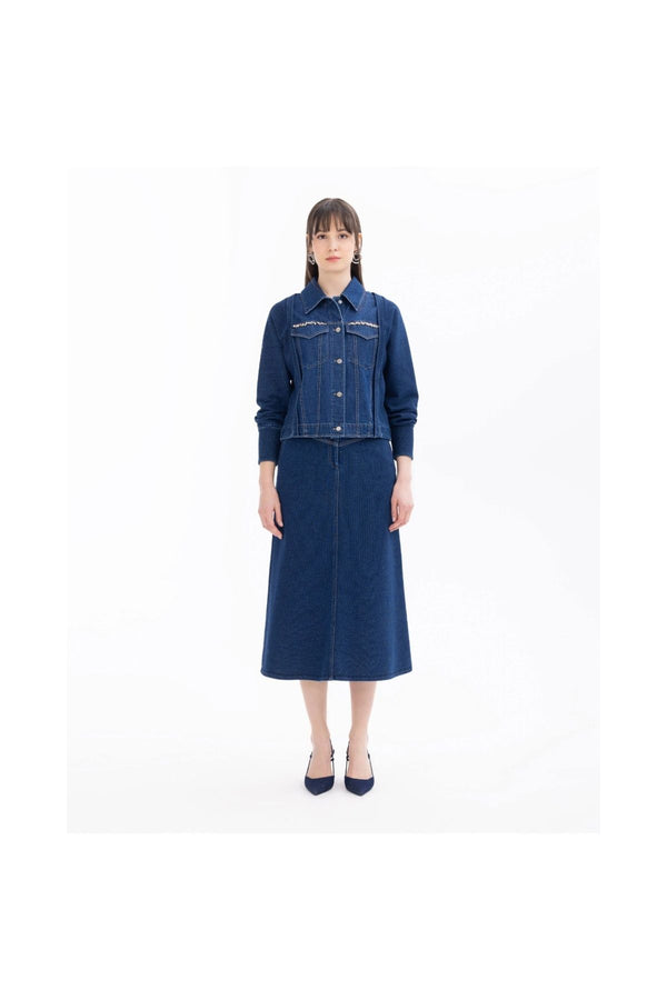 Seçil Minimalist Midi Denim Etek - Günlük & Şık Kombinler