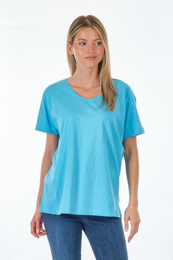 Seçil Kadın Oversize V Yaka Kısa Kol Minimalist T-Shirt - Günlük Kullanım
