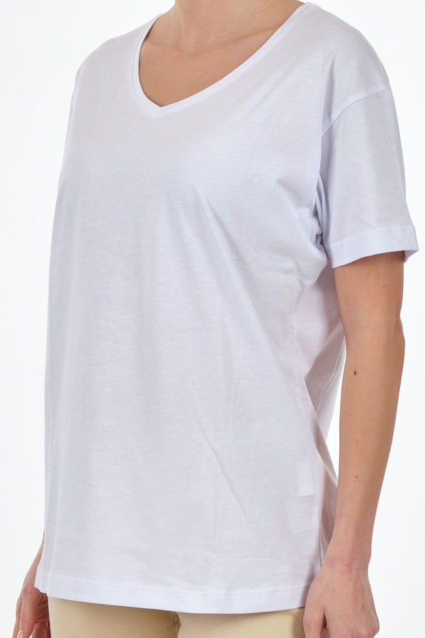 Seçil Kadın Oversize V Yaka Kısa Kol Minimalist T-Shirt - Günlük Kullanım