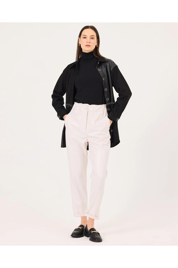 Seçil Minimalist Yüksek Bel Crop Deri Pantolon - Günlük & Şık