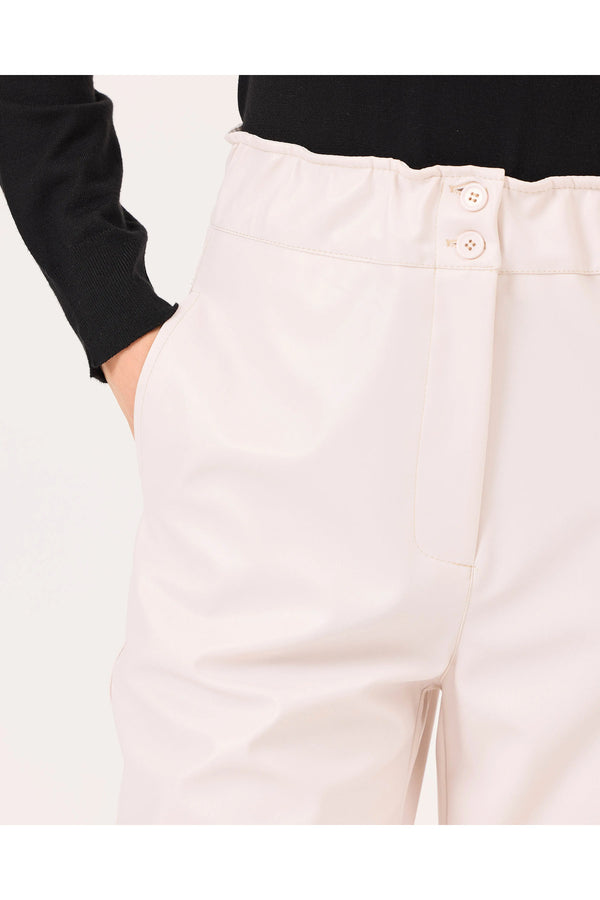 Seçil Minimalist Yüksek Bel Crop Deri Pantolon - Günlük & Şık