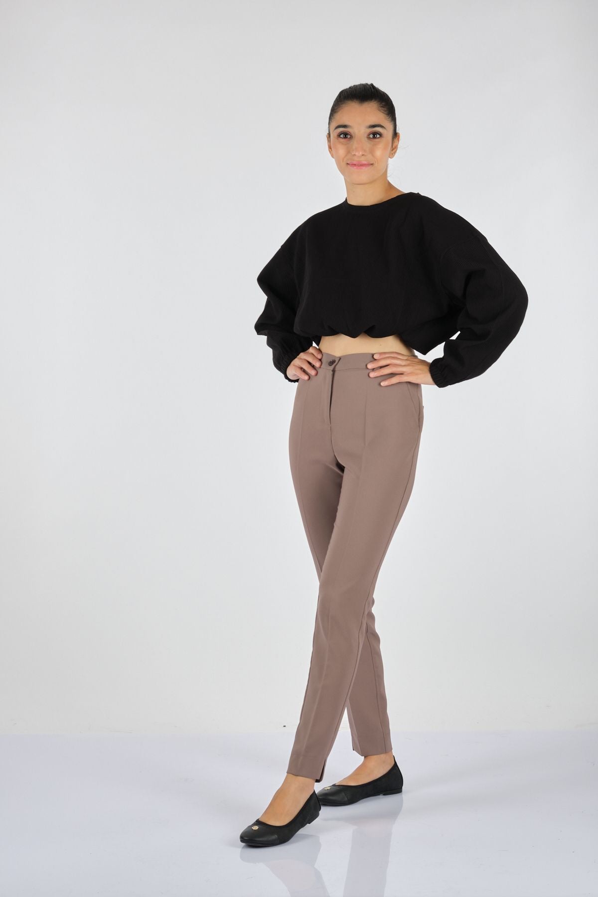 Seleste Minimalist Yüksek Bel Dar Paça Kadın Pantolon - Günlük & Ofis Translation missing: ar.content.product_image_secondary