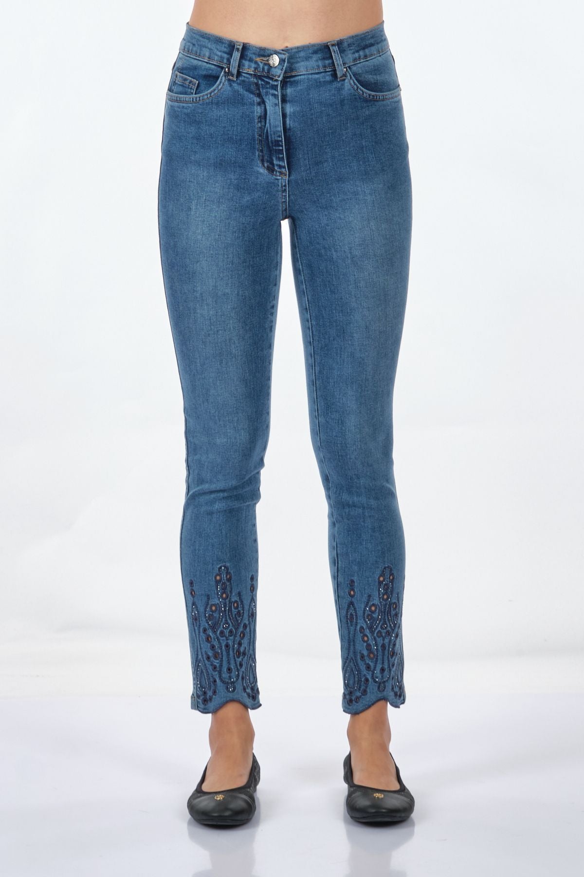 Seleste Kadın Midi Jean Pantolon - Minimalist Stil - Nakış Detaylı Translation missing: tr.content.product_image_main