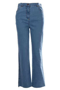 Seleste Minimalist Taş Detaylı Kadın Jean Pantolon - Midi Boy