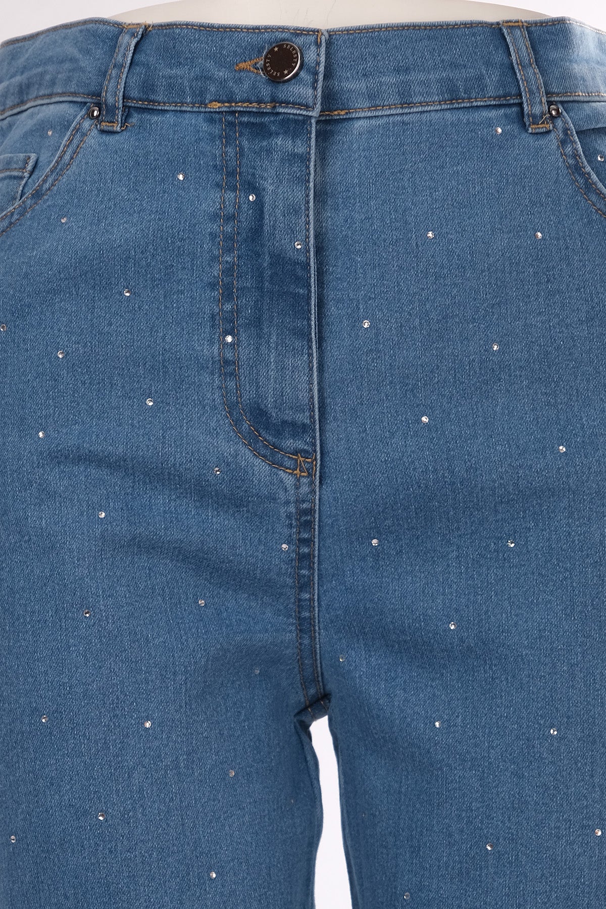 Seleste Minimalist Taş Detaylı Kadın Jean Pantolon - Midi Boy Translation missing: ar.content.product_image_secondary