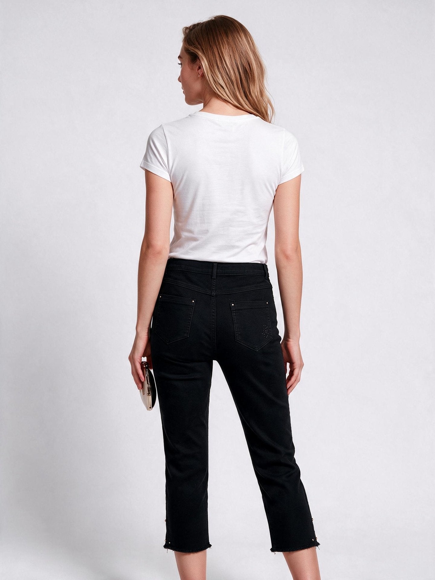 Seleste Kadın Yüksek Bel Düz Kesim Püsküllü Paça Crop Denim Pantolon İkincil görsel