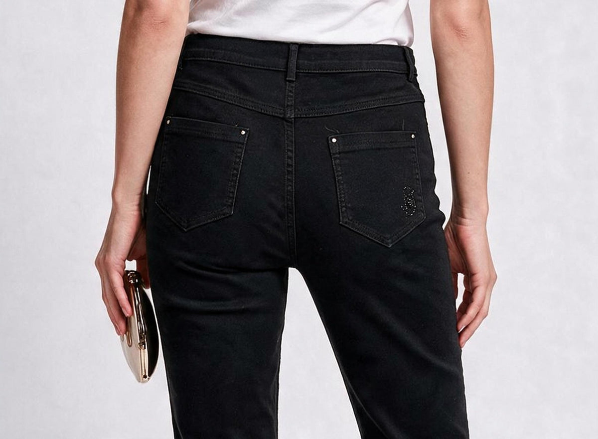 Seleste Kadın Yüksek Bel Düz Kesim Püsküllü Paça Crop Denim Pantolon