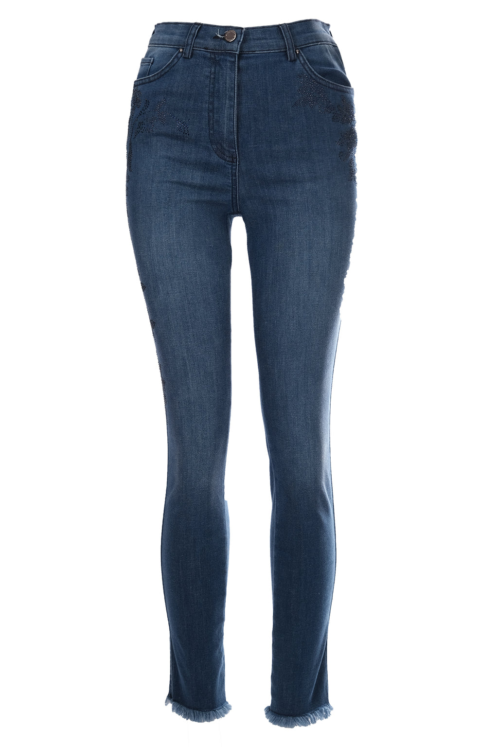Seleste Minimalist Nakışlı Yüksek Bel Dar Paça Kadın Jean Pantolon