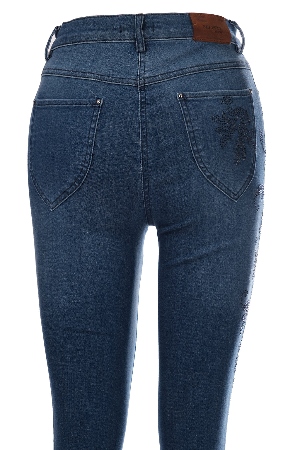 Seleste Minimalist Nakışlı Yüksek Bel Dar Paça Kadın Jean Pantolon