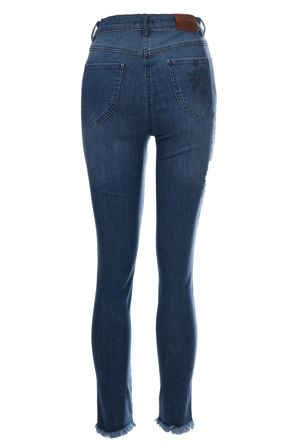 Seleste Minimalist Nakışlı Yüksek Bel Dar Paça Kadın Jean Pantolon