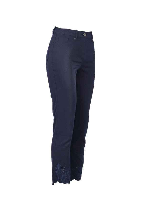 Seleste Minimalist Nakışlı Kadın Pantolon - Yüksek Bel Midi