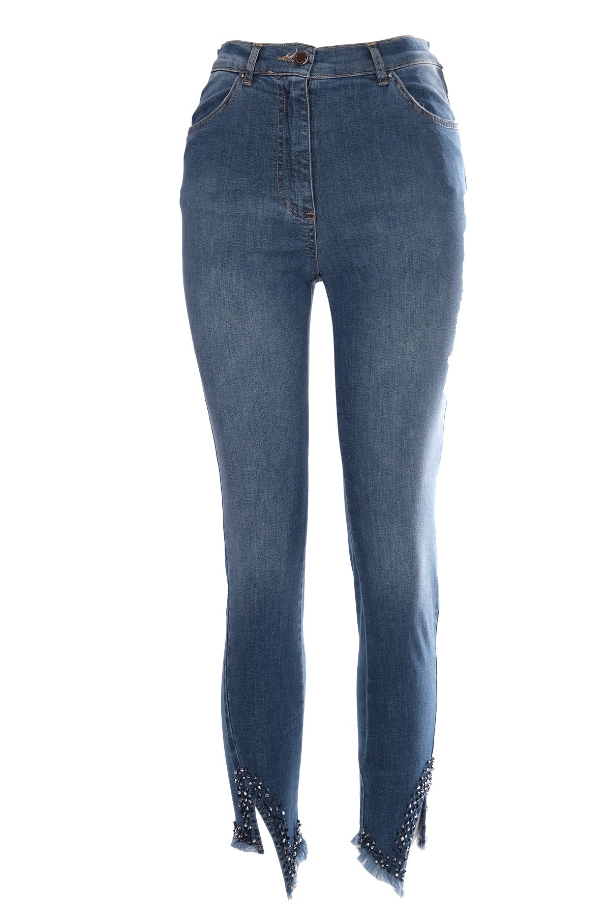 Seleste Minimalist Taş Detaylı Dar Paça Crop Jean Pantolon - Günlük & Şık