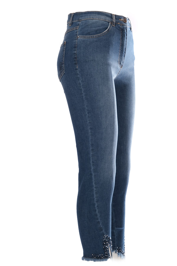 Seleste Minimalist Taş Detaylı Dar Paça Crop Jean Pantolon - Günlük & Şık