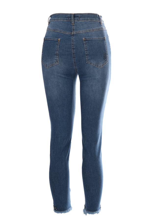 Seleste Minimalist Taş Detaylı Dar Paça Crop Jean Pantolon - Günlük & Şık