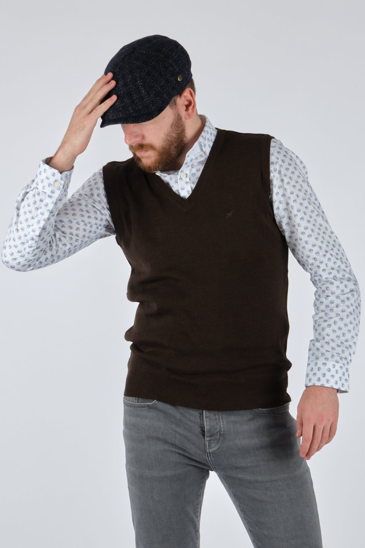 De Blasio V Yaka Oversize Erkek Yelek - Minimalist Günlük Stil İkincil görsel