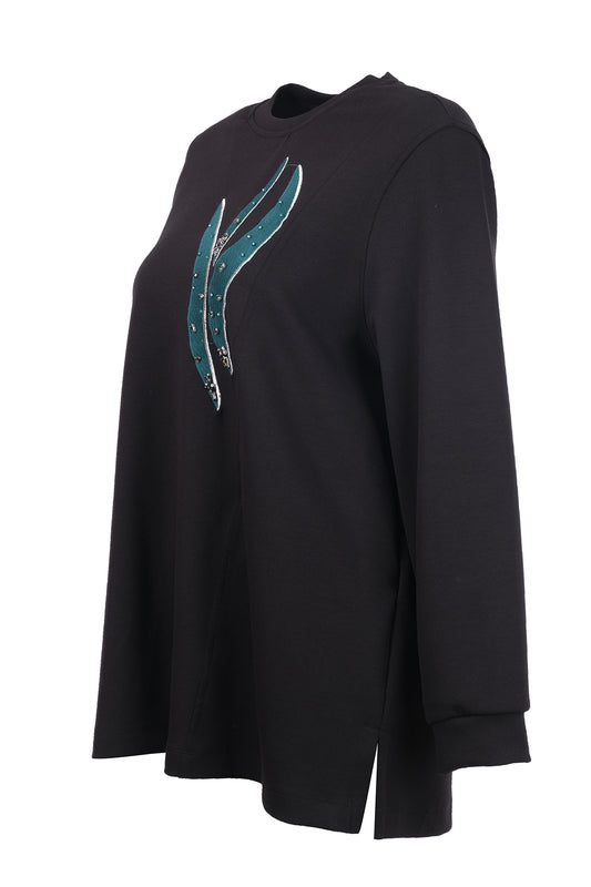 büyük beden desenli taş i̇şlemeli sweatshirt Gala-Xi