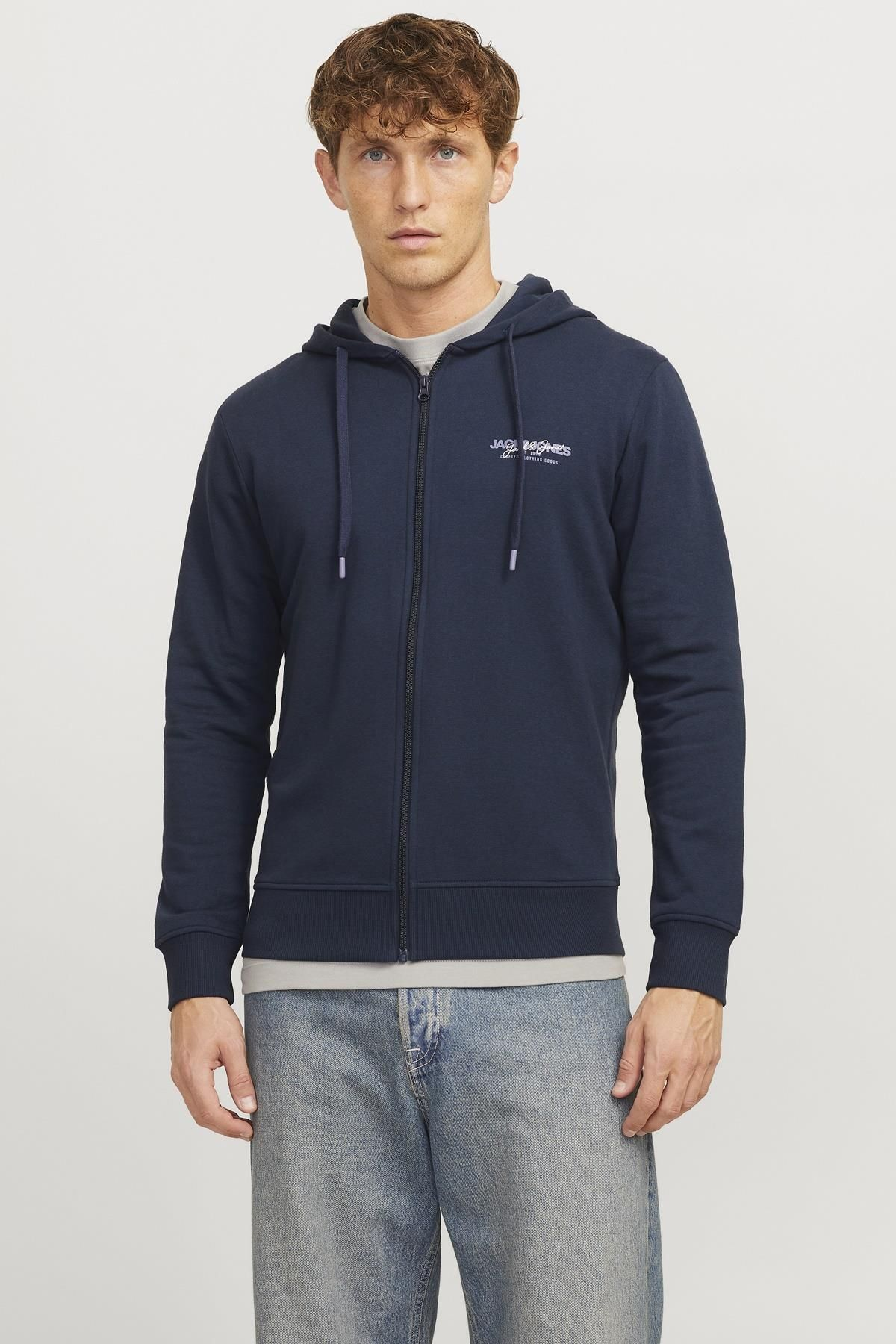 Jack&Jones Oversize Fermuarlı Kapüşonlu Erkek Sweatshirt - Minimalist Tarz Translation missing: ar.content.product_image_main