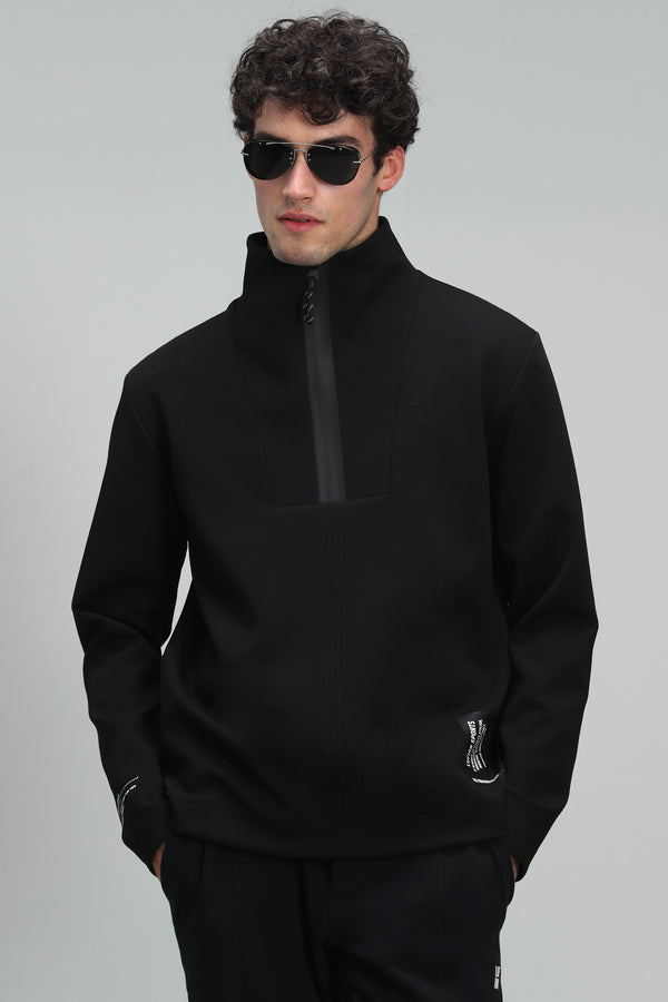 Lufian Oversize Erkek Sweatshirt - Minimalist Tarz - Yarım Fermuar
