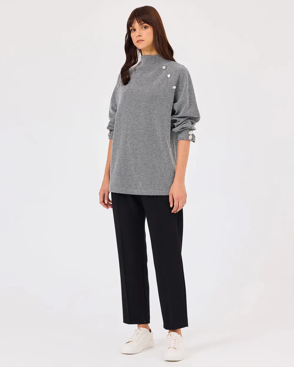 dik yaka düğme detaylı sweatshirt Scl