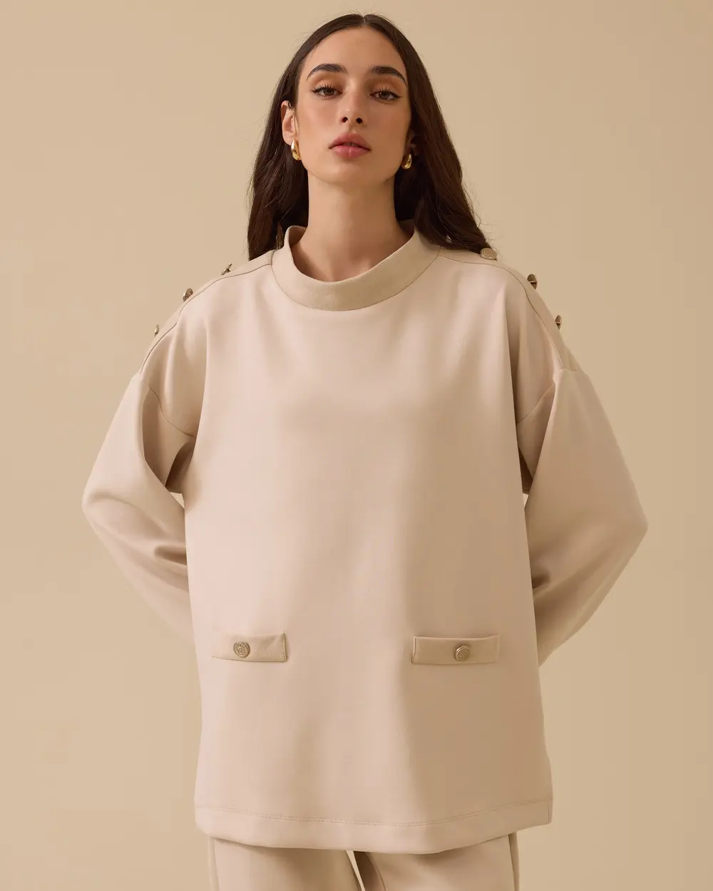 dik yaka düğme detaylı sweatshirt Scl Translation missing: ar.content.product_image_main