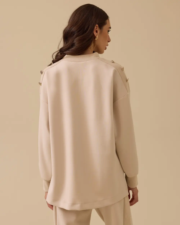 dik yaka düğme detaylı sweatshirt Scl