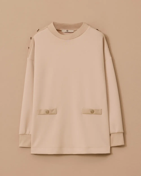 dik yaka düğme detaylı sweatshirt Scl